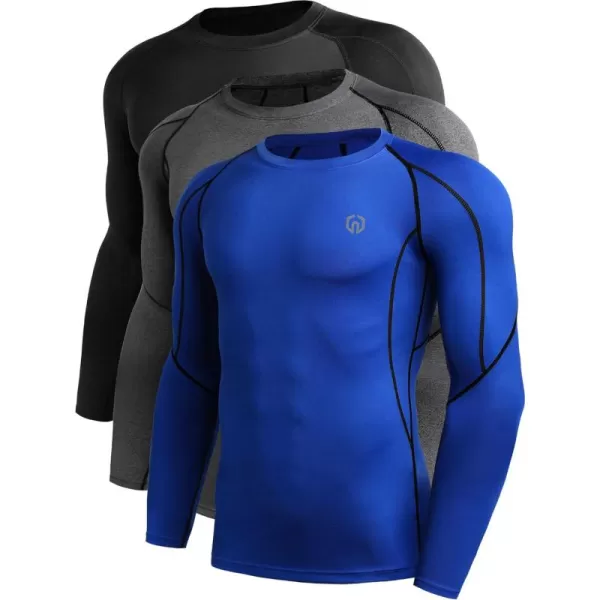 NELEUS Men's 3 Pack Dry Fit Long Sleeve Compression Shirts Workout Running Shirts
