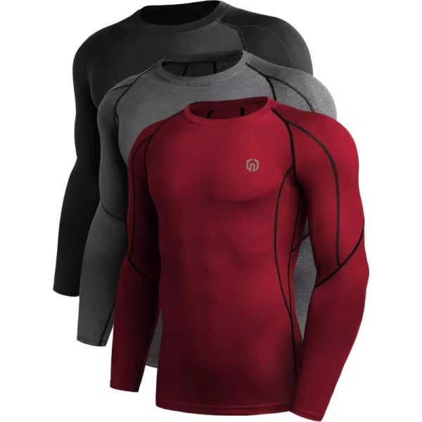 NELEUS Men's 3 Pack Dry Fit Long Sleeve Compression Shirts Workout Running Shirts