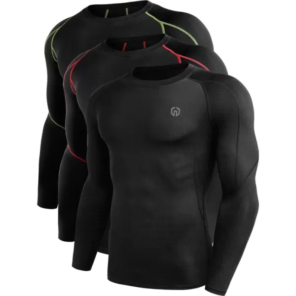 NELEUS Men's 3 Pack Dry Fit Long Sleeve Compression Shirts Workout Running Shirts