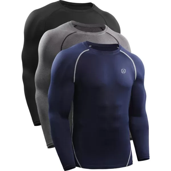 NELEUS Men's 3 Pack Dry Fit Long Sleeve Compression Shirts Workout Running Shirts