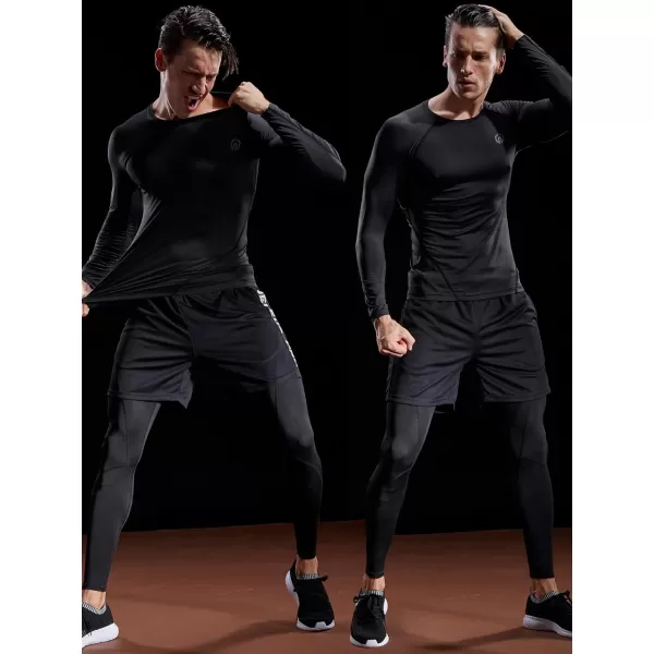 NELEUS Men's 3 Pack Dry Fit Long Sleeve Compression Shirts Workout Running Shirts
