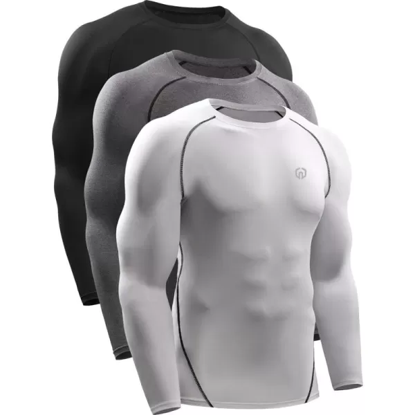 NELEUS Men's 3 Pack Dry Fit Long Sleeve Compression Shirts Workout Running Shirts