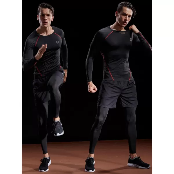 NELEUS Men's 3 Pack Dry Fit Long Sleeve Compression Shirts Workout Running Shirts/Black,3 Pack)