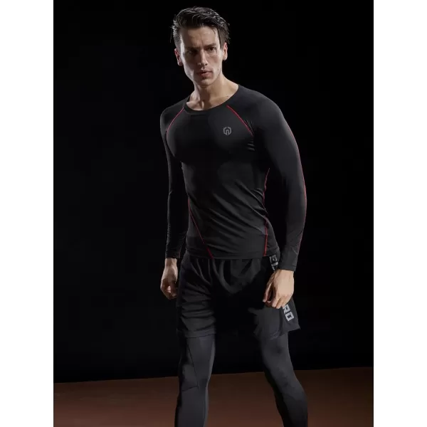 NELEUS Men's 3 Pack Dry Fit Long Sleeve Compression Shirts Workout Running Shirts/Black/Navy Blue,3 Pack)