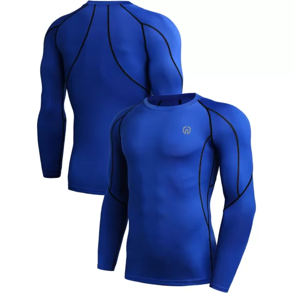 NELEUS Men's 3 Pack Dry Fit Long Sleeve Compression Shirts Workout Running Shirts/Grey/Blue,3 Pack)