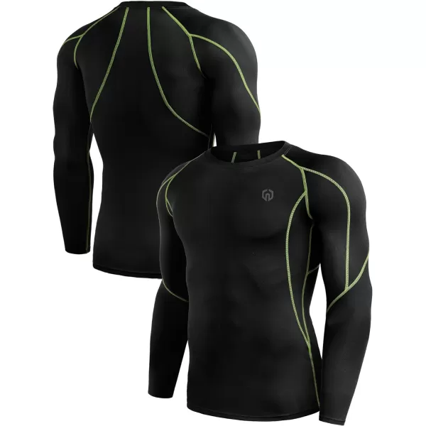 NELEUS Men's 3 Pack Dry Fit Long Sleeve Compression Shirts Workout Running Shirts/Grey/Navy Blue,3 Pack)