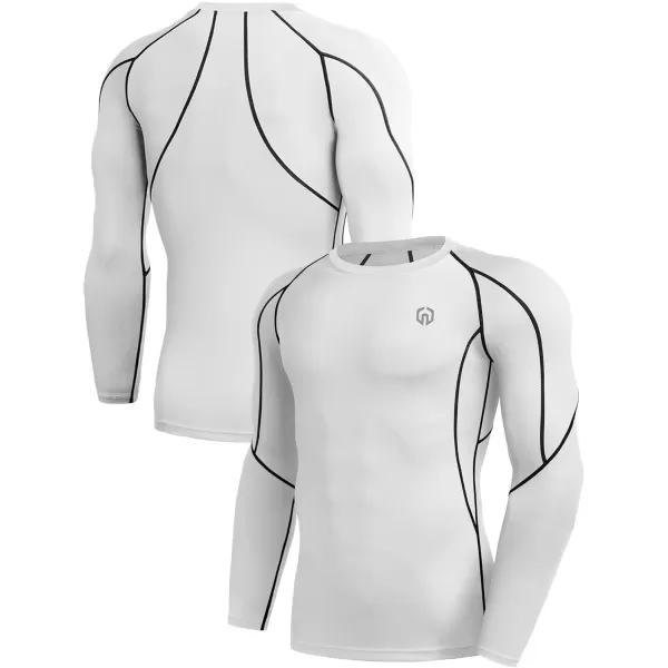 NELEUS Men's 3 Pack Dry Fit Long Sleeve Compression Shirts Workout Running Shirts/Grey/White,3 Pack)