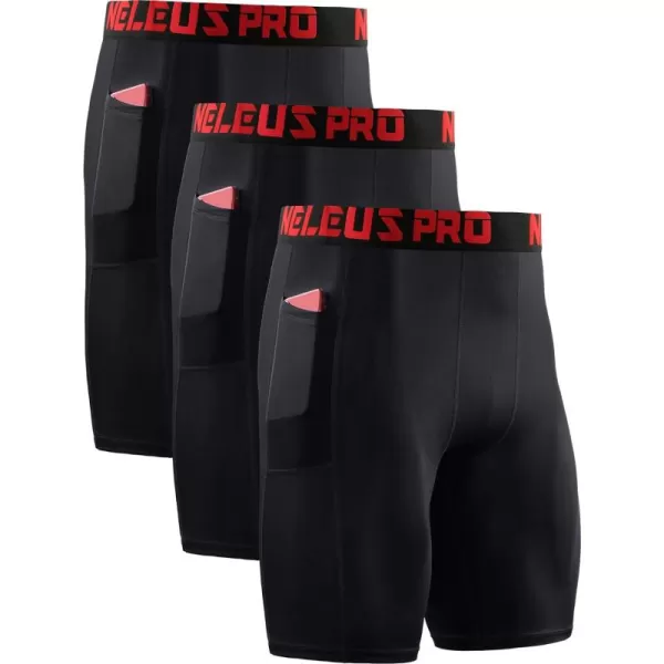 NELEUS Men's 3 Pack Running Compression Shorts with Pockets