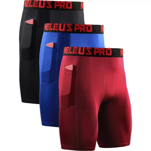 NELEUS Men's 3 Pack Running Compression Shorts with Pockets
