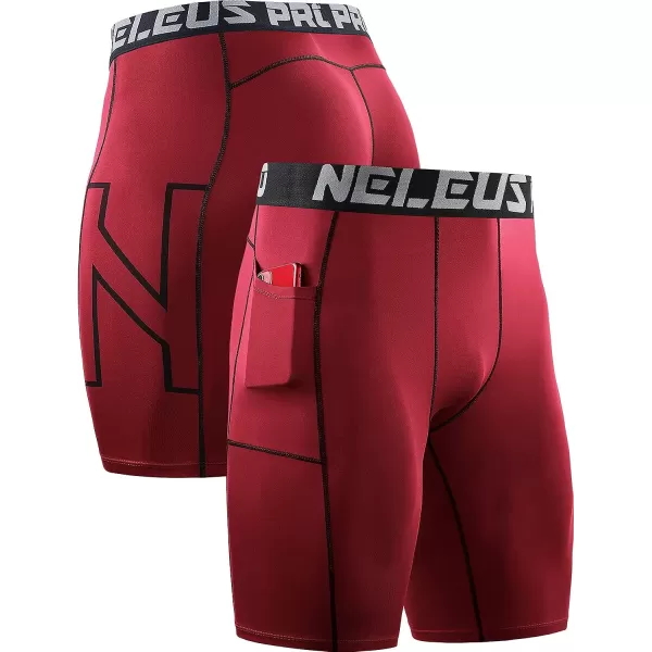 NELEUS Men's 3 Pack Running Compression Shorts with Pockets