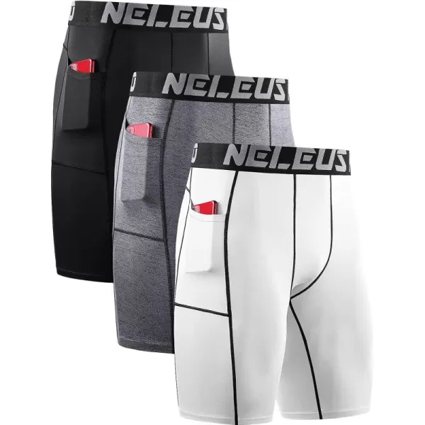 NELEUS Men's 3 Pack Running Compression Shorts with Pockets