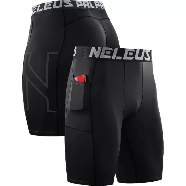 NELEUS Men's 3 Pack Running Compression Shorts with Pockets