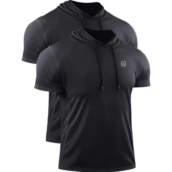 NELEUS Men's 3 Pack Running Shirt Mesh Workout Athletic Shirts with Hoods
