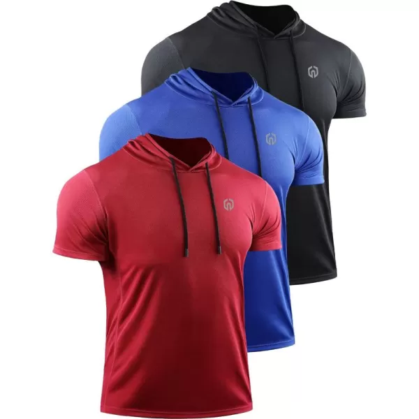 NELEUS Men's 3 Pack Running Shirt Mesh Workout Athletic Shirts with Hoods