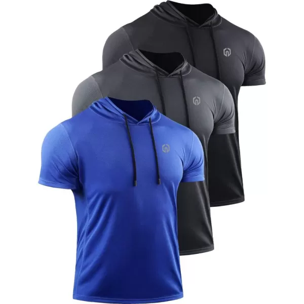 NELEUS Men's 3 Pack Running Shirt Mesh Workout Athletic Shirts with Hoods