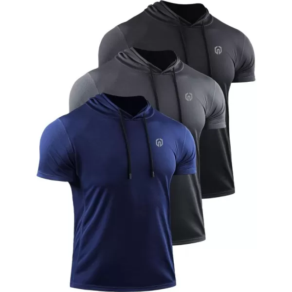 NELEUS Men's 3 Pack Running Shirt Mesh Workout Athletic Shirts with Hoods