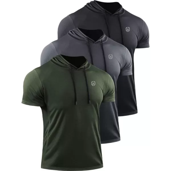 NELEUS Men's 3 Pack Running Shirt Mesh Workout Athletic Shirts with Hoods