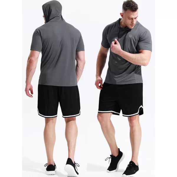 NELEUS Men's 3 Pack Running Shirt Mesh Workout Athletic Shirts with Hoods