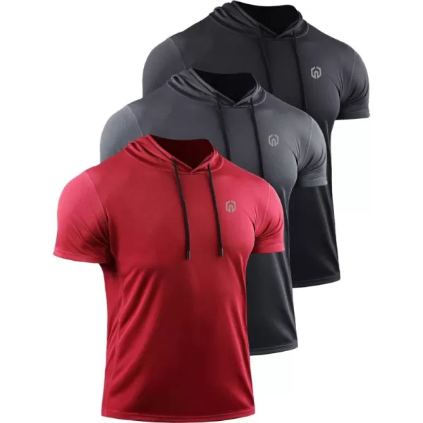 NELEUS Men's 3 Pack Running Shirt Mesh Workout Athletic Shirts with Hoods
