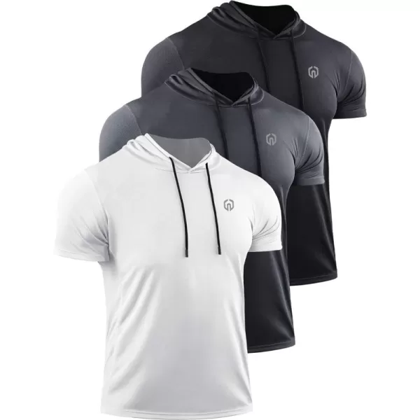 NELEUS Men's 3 Pack Running Shirt Mesh Workout Athletic Shirts with Hoods