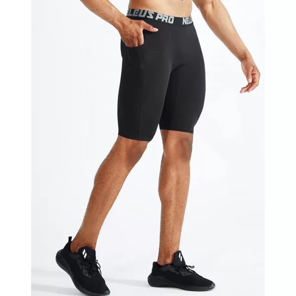 NELEUS Men's Compression Short with Pocket Dry Fit Yoga Running Shorts Pack of 3