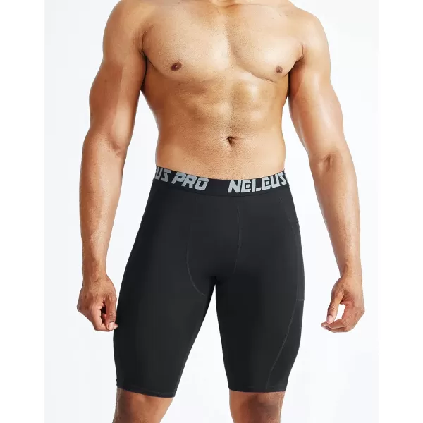 NELEUS Men's Compression Short with Pocket Dry Fit Yoga Running Shorts Pack of 3