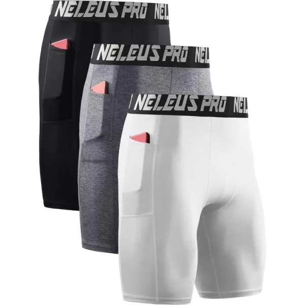 NELEUS Men's Compression Short with Pocket Dry Fit Yoga Running Shorts Pack of 3