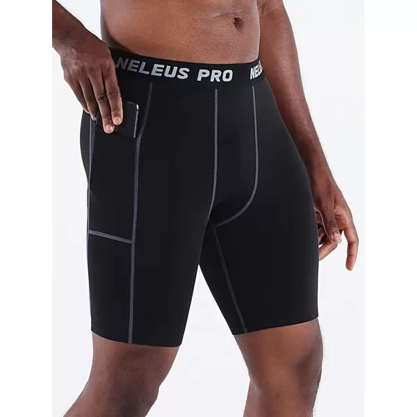 NELEUS Men's Compression Short with Pocket Dry Fit Yoga Running Shorts Pack of 3
