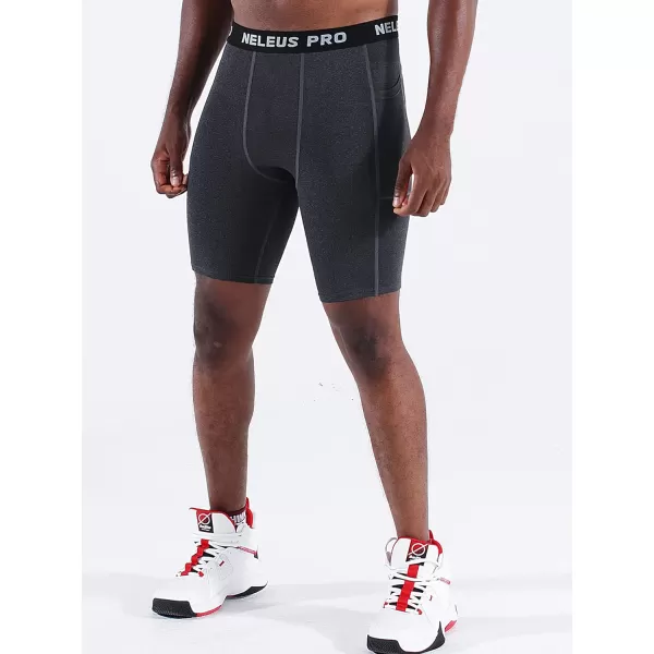 NELEUS Men's Compression Short with Pocket Dry Fit Yoga Running Shorts Pack of 3