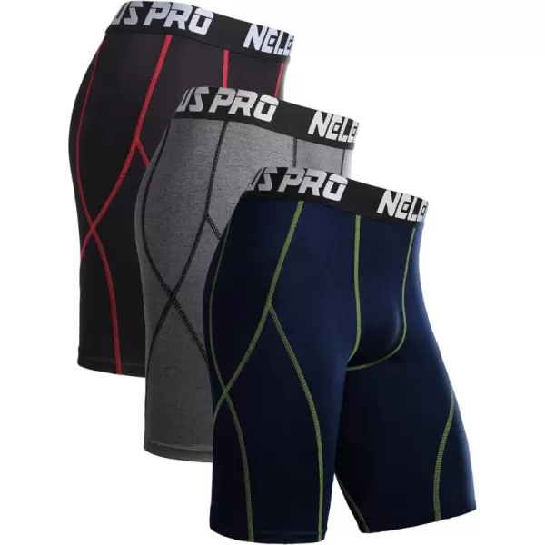 NELEUS Men's Compression Shorts Pack of 3/Grey/Navy Blue,3 Pack)