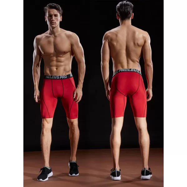 NELEUS Men's Compression Shorts Pack of 3/Grey/Red,3 Pack)