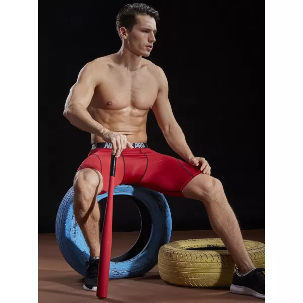 NELEUS Men's Compression Shorts Pack of 3/Grey/Red,3 Pack)