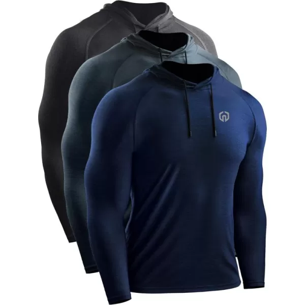 NELEUS Men's Dry Fit Athletic Workout Running Shirts Long Sleeve with Hoods