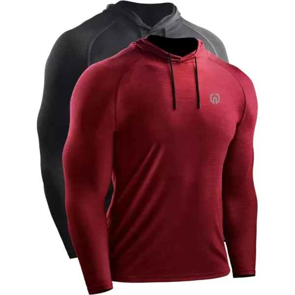 NELEUS Men's Dry Fit Athletic Workout Running Shirts Long Sleeve with Hoods
