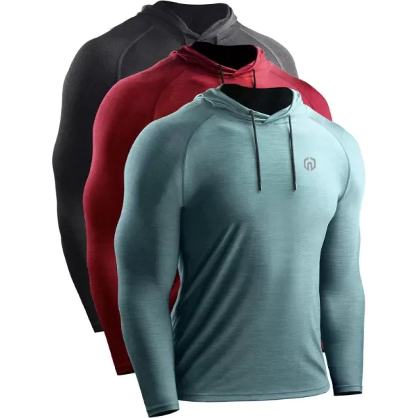 NELEUS Men's Dry Fit Athletic Workout Running Shirts Long Sleeve with Hoods