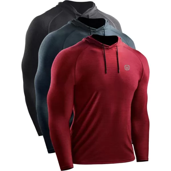 NELEUS Men's Dry Fit Athletic Workout Running Shirts Long Sleeve with Hoods