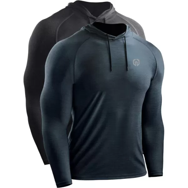 NELEUS Men's Dry Fit Athletic Workout Running Shirts Long Sleeve with Hoods