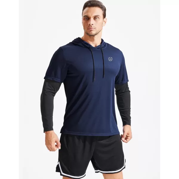 NELEUS Men's Dry Fit Athletic Workout Running Shirts Long Sleeve with Hoods