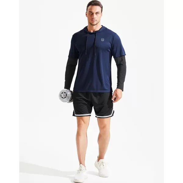 NELEUS Men's Dry Fit Athletic Workout Running Shirts Long Sleeve with Hoods