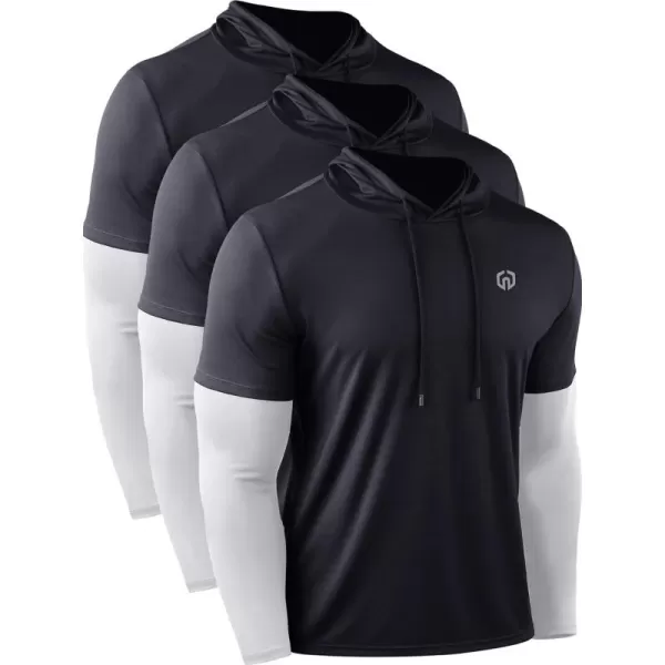 NELEUS Men's Dry Fit Athletic Workout Running Shirts Long Sleeve with Hoods