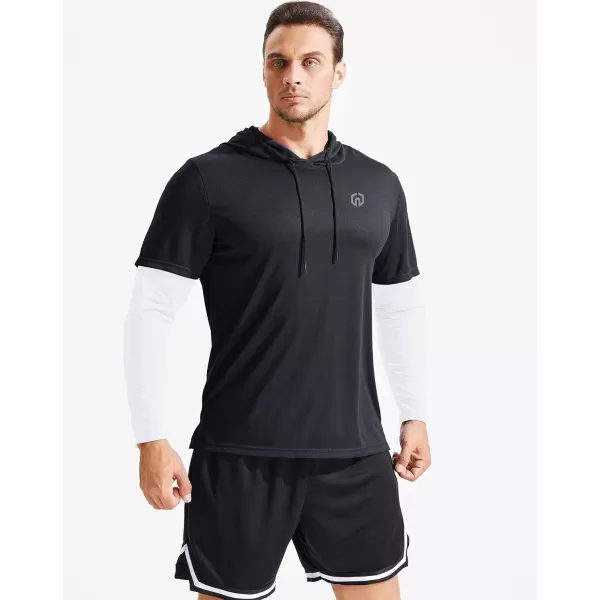 NELEUS Men's Dry Fit Athletic Workout Running Shirts Long Sleeve with Hoods