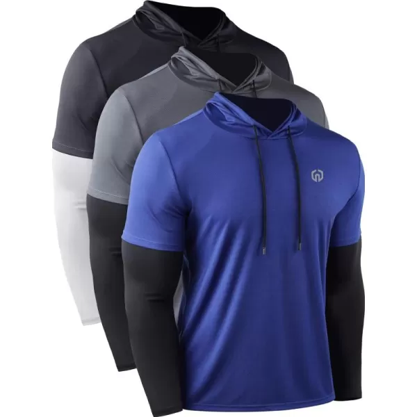 NELEUS Men's Dry Fit Athletic Workout Running Shirts Long Sleeve with Hoods