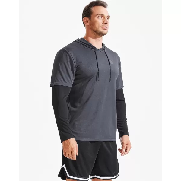 NELEUS Men's Dry Fit Athletic Workout Running Shirts Long Sleeve with Hoods