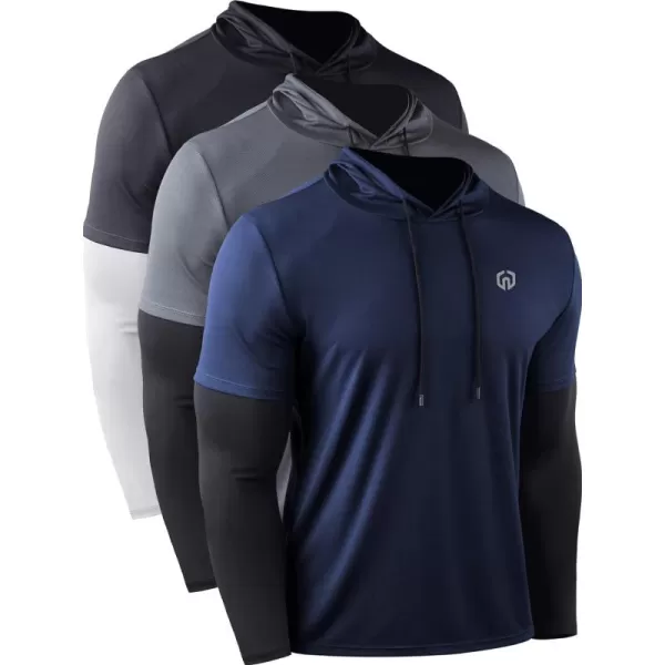NELEUS Men's Dry Fit Athletic Workout Running Shirts Long Sleeve with Hoods