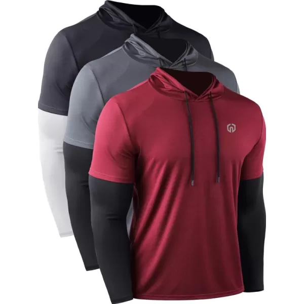 NELEUS Men's Dry Fit Athletic Workout Running Shirts Long Sleeve with Hoods