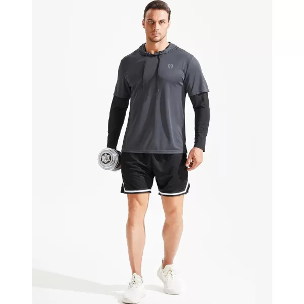 NELEUS Men's Dry Fit Athletic Workout Running Shirts Long Sleeve with Hoods