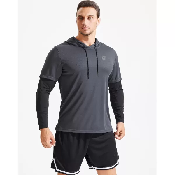 NELEUS Men's Dry Fit Athletic Workout Running Shirts Long Sleeve with Hoods