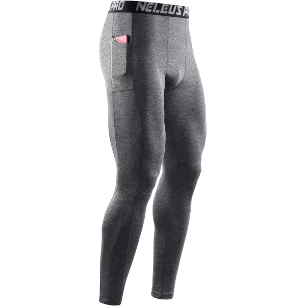 NELEUS Men's Dry Fit Compression Baselayer Pants Running Tights Leggings with Phone Pocket