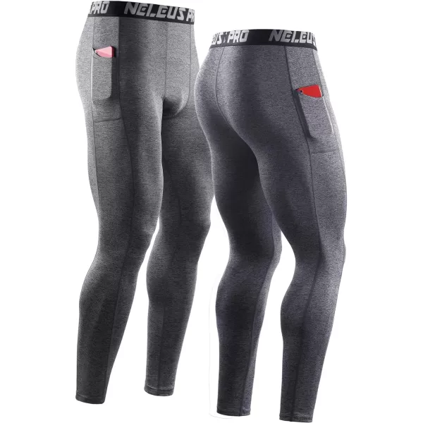 NELEUS Men's Dry Fit Compression Baselayer Pants Running Tights Leggings with Phone Pocket
