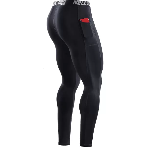 NELEUS Men's Dry Fit Compression Baselayer Pants Running Tights Leggings with Phone Pocket